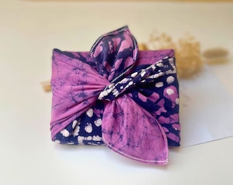 Handmade upcycled furoshiki wrapping cloth, eco friendly and reusable fabric gift wrap.