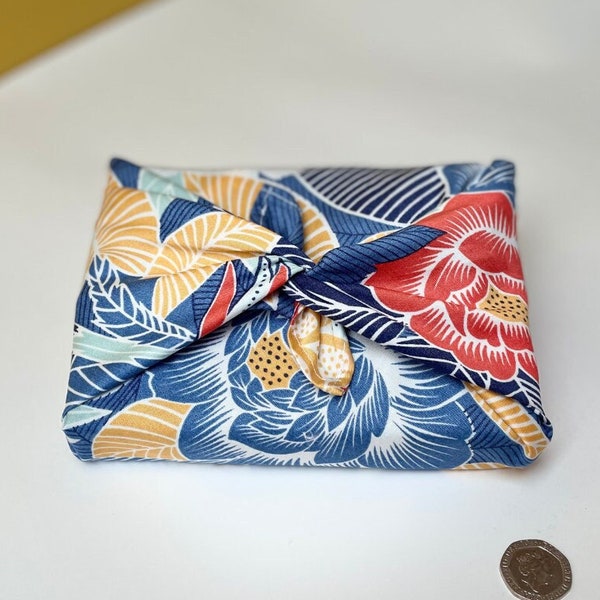 Fabric gift wrap - upcycled fabrics. Sustainable, reusable furoshiki cloth