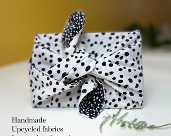 Handmade upcycled furoshiki wrapping cloth, eco friendly and reusable fabric gift wrap.
