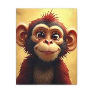Whimsical Monkey Canvas Art Print, Cute Wall Decor, Nursery Artwork, Kids Room Decor, Animal Lover Gift