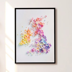 Mapa del Reino Unido Gran Bretaña Cartel con estampado floral, dormitorio, salón, decoración del hogar, arte de la pared, A4 A3 A2 A1 A0