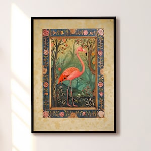 Arte tradicional persa / mogol en miniatura, flamenco, decoración del hogar, arte de la pared, estilo vintage oriental indio, cartel impreso A4 A3 A2 A1 A0