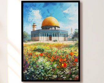 Dome of the Rock Al-Aqsa Mosque Jerusalem Palestine Islamic Print Poster, Bedroom, Lounge, Home Decor, Wall Art, A4 A3 A2 A1 A0