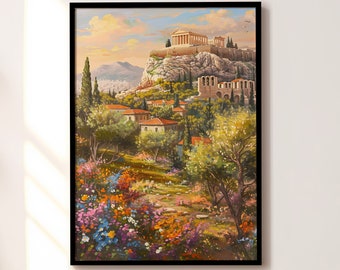 Acropolis of Athens Greece City Travel Painting-Style Print Poster, Bedroom, Lounge, Home Decor, Wall Art, A4 A3 A2 A1 A0