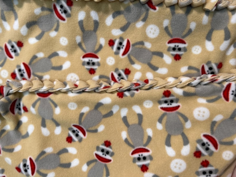 Sock Monkey Fleece Tie Blanket Etsy UK