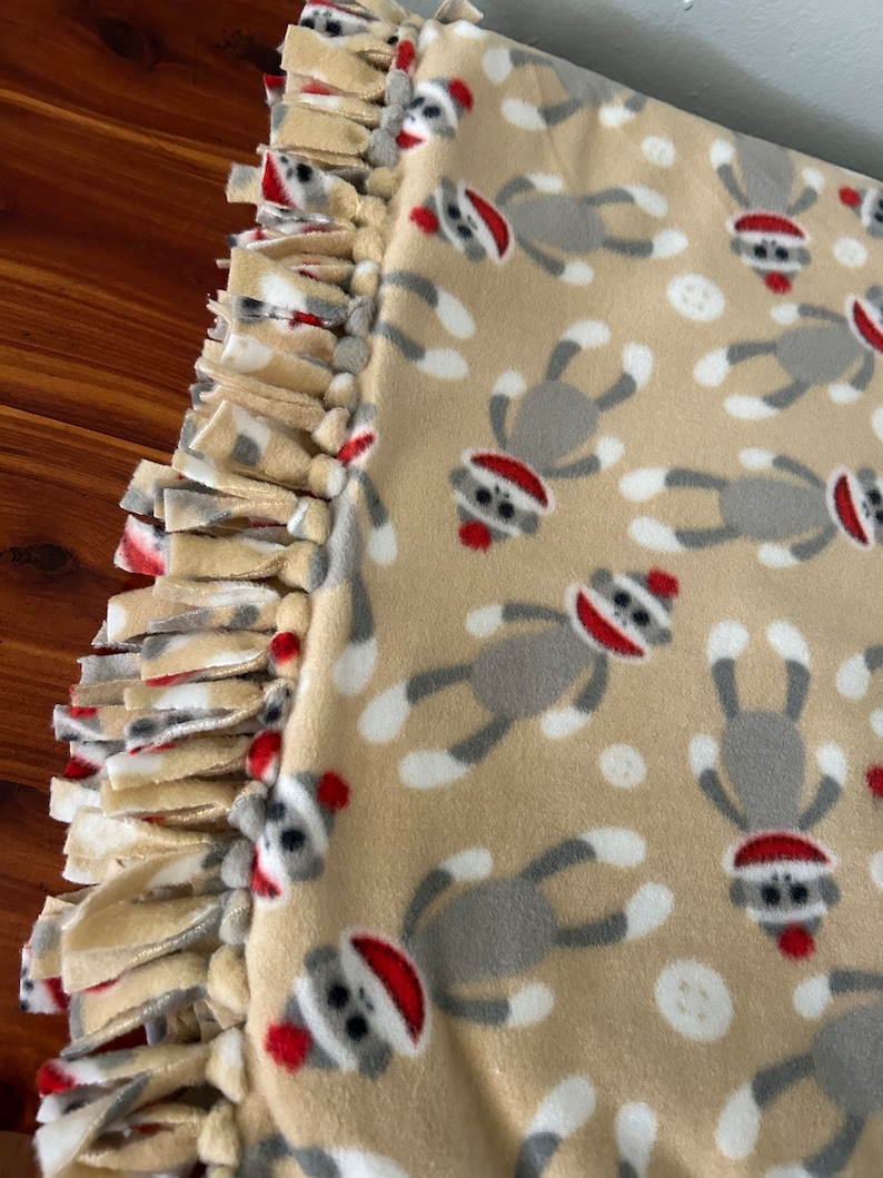 Sock Monkey Fleece Tie Blanket Etsy UK