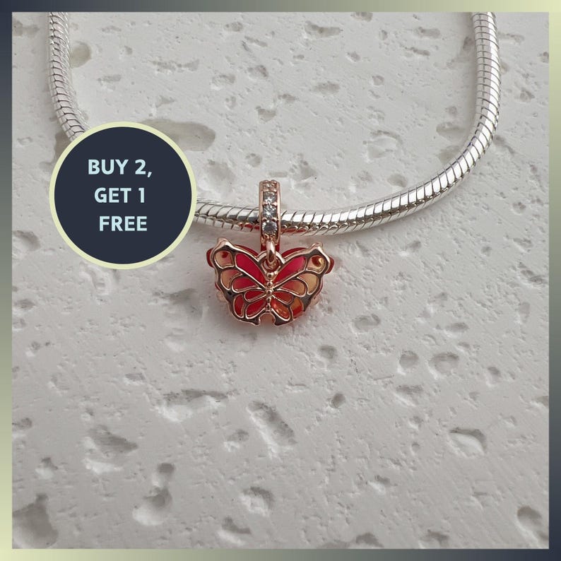 Pink & Yellow Murano Glass Butterfly Dangle Charmsilver Charmssimple