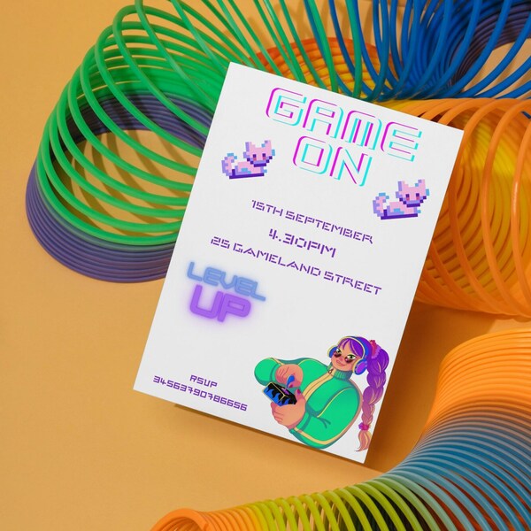 Gamer Girl Party Invitation, Digital Download, Personalization, Print at Home.