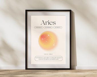 Zodiac Sign Poster, Aries, Aries, Astrology Art Print, Birth Poster, Wall Art, Personalized, Digital Download