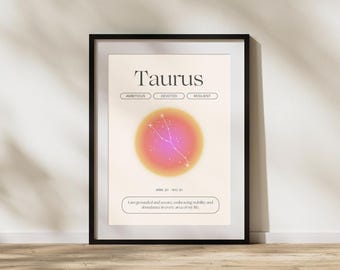 Zodiac Sign Poster, Taurus, Bull, Astrology Art Print, Birth Poster, Wall Art, Personalized, Digital Download