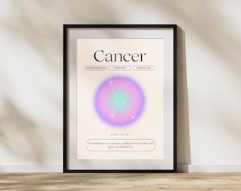 Zodiac Sign Poster, Cancer, Cancer, Astrology Art Print, Birth Poster, Wall Art, Personalized, Digital Download
