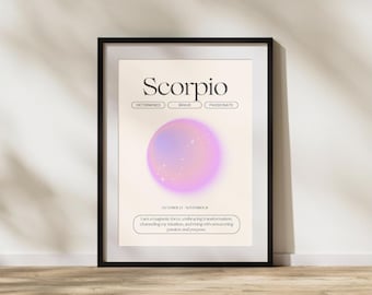 Póster del signo del zodíaco, Escorpio, impresión artística astrológica, póster de nacimiento, arte mural, personalizado, descarga digital