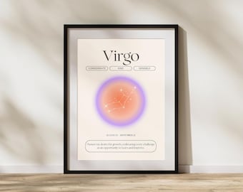 Zodiac Sign Poster, Virgo, Virgo, Astrology Art Print, Birth Poster, Wall Art, Personalized, Digital Download