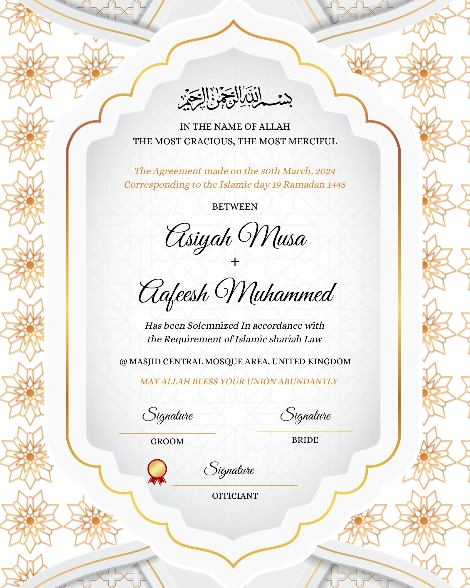 Editable Islamic Marriage Certificate - Printable Wedding Certificate Template Wedding Keepsake ...