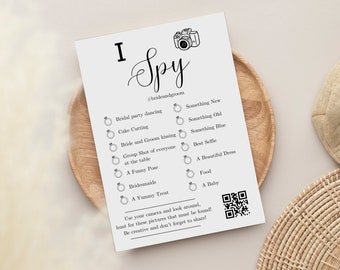 Jeu de photos de mariage J'espionne Jeu de cartes de jeu de mariage capture l'amour Jeu de chasse à photos de mariage minimaliste Signe de mariage Qr Code