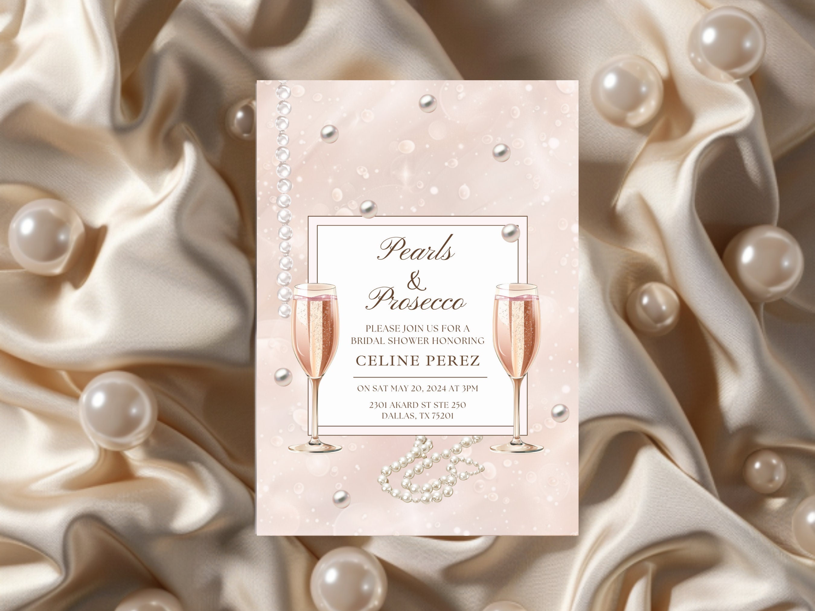 Pearl Bridal Shower Invite Printable Minimalist Pearls &amp; Prosecco ...
