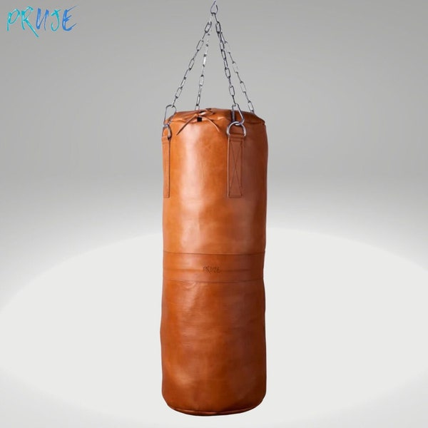 Ultimate leather deluxe tan vintage punching bag, training boxing bag, MMA kickboxing handmade sand bag, cowhide heavy bag, Easter gift