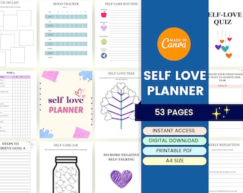 Self Love Planner | Self Love Journal | Self care Tracker | Self Care templates, Mindfulness Journal, Self Esteem Worksheet, Self Love Guide