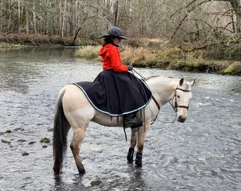 Lightweight RainSkirt. Custom waterproof wraparound skirt for horseback riding.
