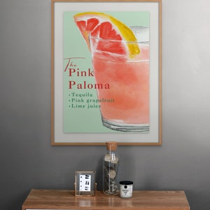 The Pink Paloma Cocktail Recipe Kitchen/Bar Wall Art
