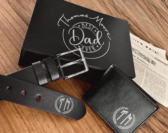 Gift Box For Men - Personalized Belt and Wallet with Wooden Box - Men Gift Set For Him - Gifts Idea For Graduates