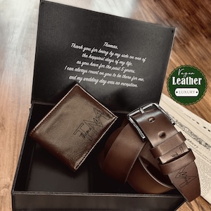 Juego de regalo de aniversario personalizado, cinturón y billetera para hombre personalizados, cinturón y billetera de cuero con caja de madera, juego de regalo para novio, regalo para hombres