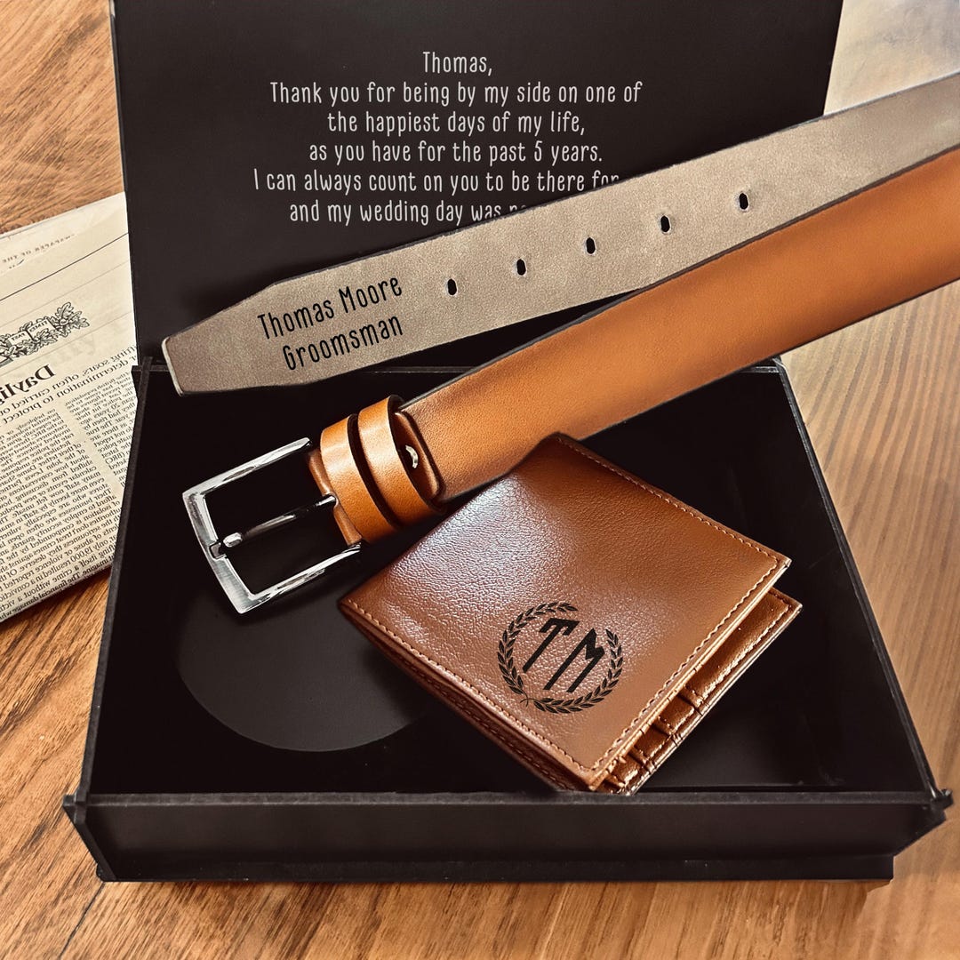 Groomsmen Gift Box / Engraved Belt and Wallet in the Custom Box / Gifts ...