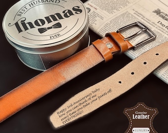 Personalized Leather Belt for Men: Custom Engraved Gift for Husband