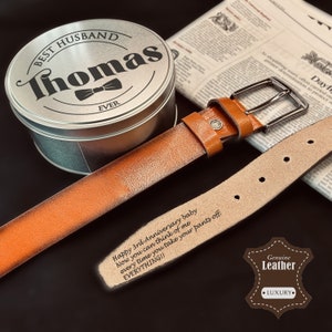 GIFT FOR BOYFRIEND - Personalised Genuine Leather Belt - Engraved Belt for Him - Anniversary Gift - Custom Belt  - Father’s Day Gift for Dad