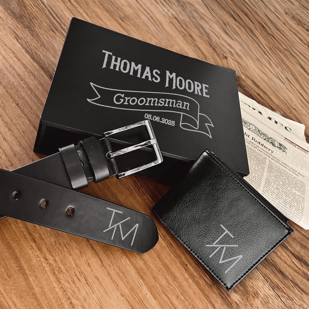 Groomsmen Proposal Gift, Custom Belt and Wallet Set, Personalized ...