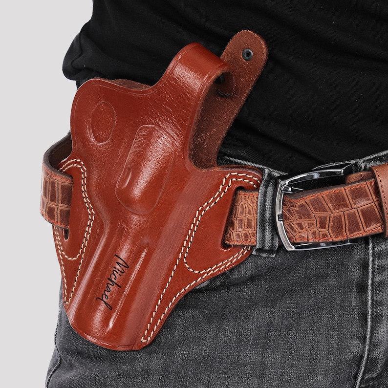 Personalized Leather OWB Holster for Ruger GP100 4" Revolver / Premium Calf Leather Gun Holster / Belt Carry / Concealed Carry Holster