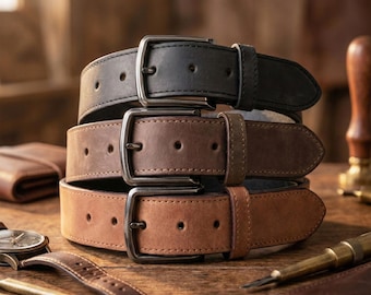 Handmade Crazy Horse Leather Belt Men Vintage Style Durable Genuine Leather