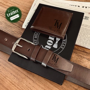 Personalisierte Geschenkbox für den Vatertag - Individuelle Herren Gürtel und Geldbörse - Gürtel und Geldbörse mit Holzbox - Geschenkset für Papa - Geschenk für den Ehemann