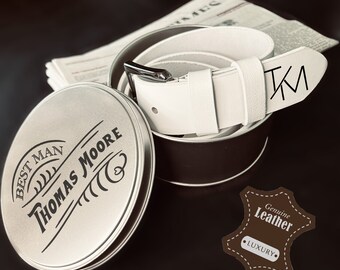 White Leather Belt, Engraved Custom Unisex Belt, Anniversary Gift
