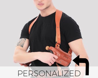Personalized COLT 1911 5" Genuine Leather Shoulder Holster Set / Double Magazine Pouch