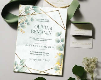Greenery Wedding Invitation Suite Eucalyptus Leaves Digital Wedding Invitation Template Editable Wedding Invite Printable Botanical Wedding