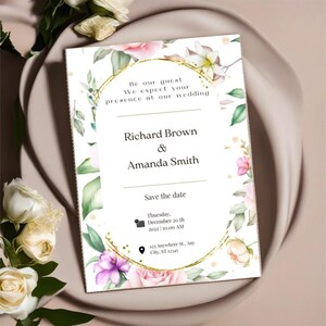 Wedding Invitation Floral Wedding Printable Invitation Editable Template Garden Flowers Floral Wedding Garden Unique Wedding Invitation