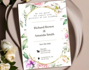 Wedding Invitation Floral Wedding Printable Invitation Editable Template Garden Flowers Floral Wedding Garden Unique Wedding Invitation