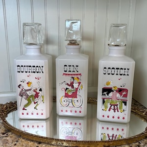 MCM Gay Fad Decanter Set of 3, Bourbon, Gin, Scotch