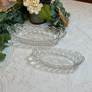 Vintage EAPG large and small Oval bowl set, Ohio Glass Circle and Swag 1904