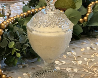 Vintage Glass Candle, Jeanette Candy Jar Candle Grape and Leaf, Mother&#39;s Day Gift, Housewarming Gift, Scented Soy Candle, Wedding Gift