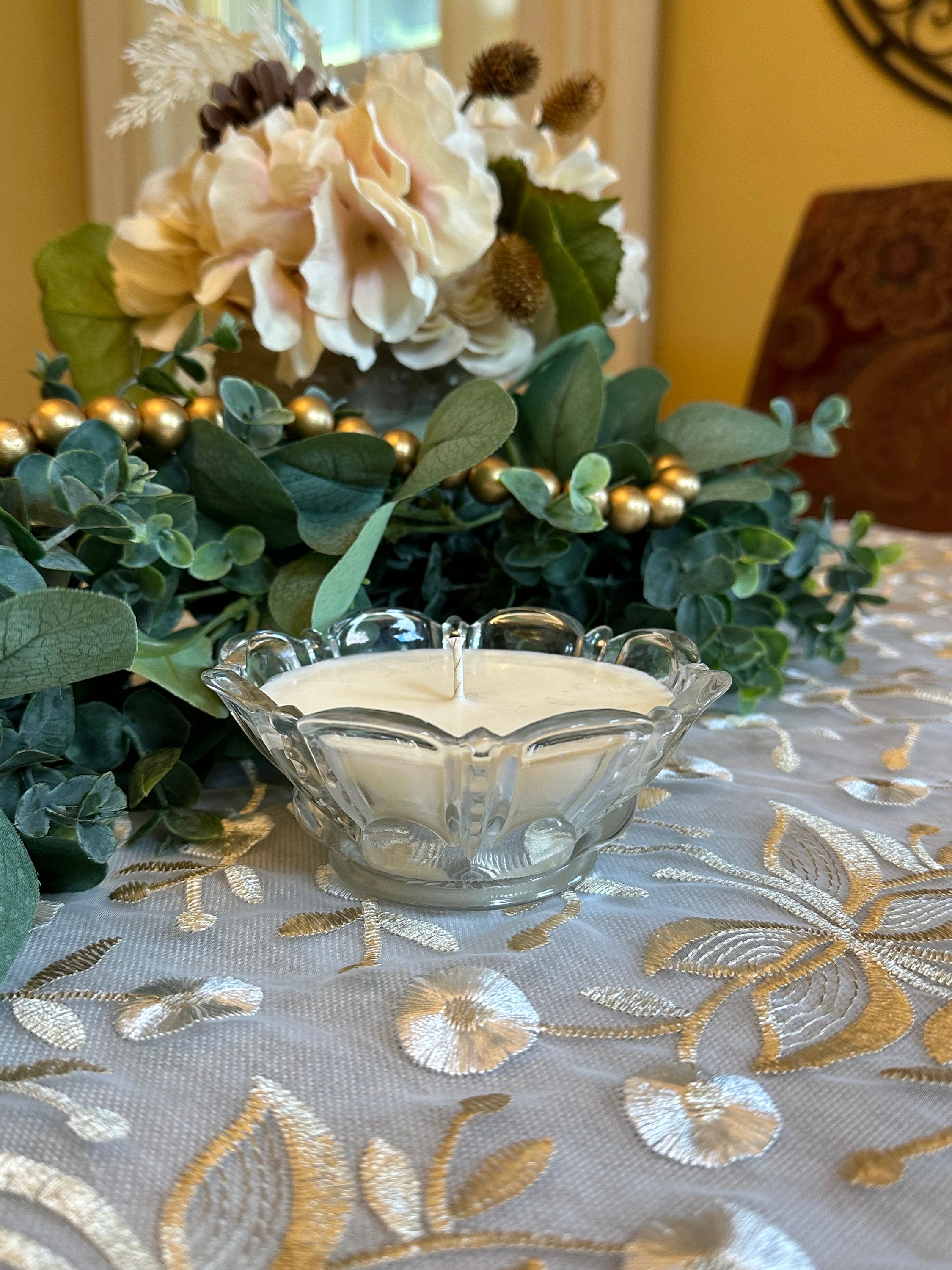 Vintage Flower Bowl, Unique Candle, Housewarming Gift, Wedding Gift, Anniversary Gift
