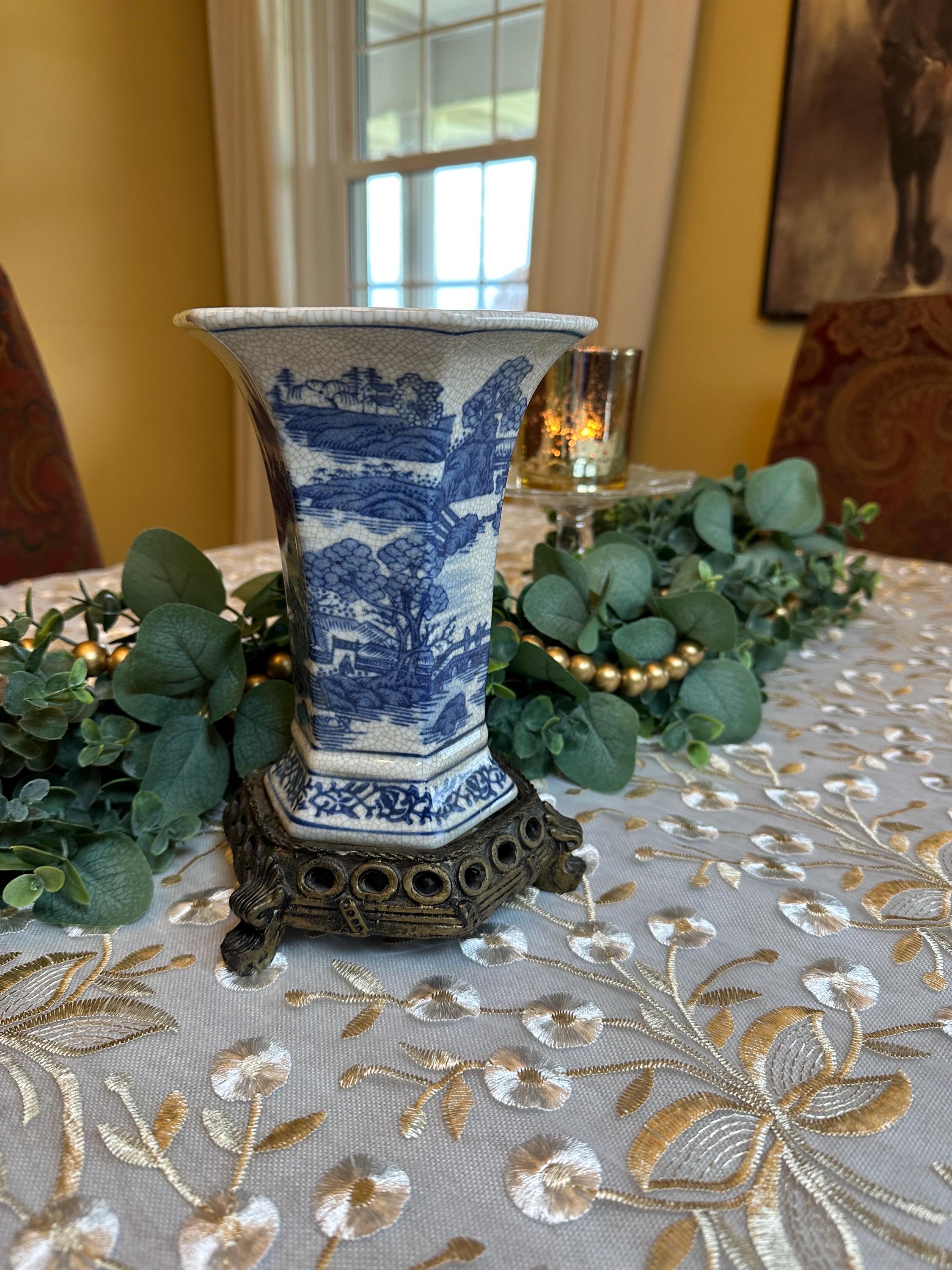 Vintage Formalities by Baum Brothers Porcelain Blue and White Vase 