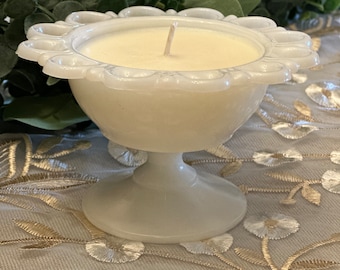 Vintage Glass Candle, Unique Anchor Hocking Milk Glass Candle, Mother&#39;s Day Gift, Housewarming Gift, Scented Soy Candle, Wedding Gift