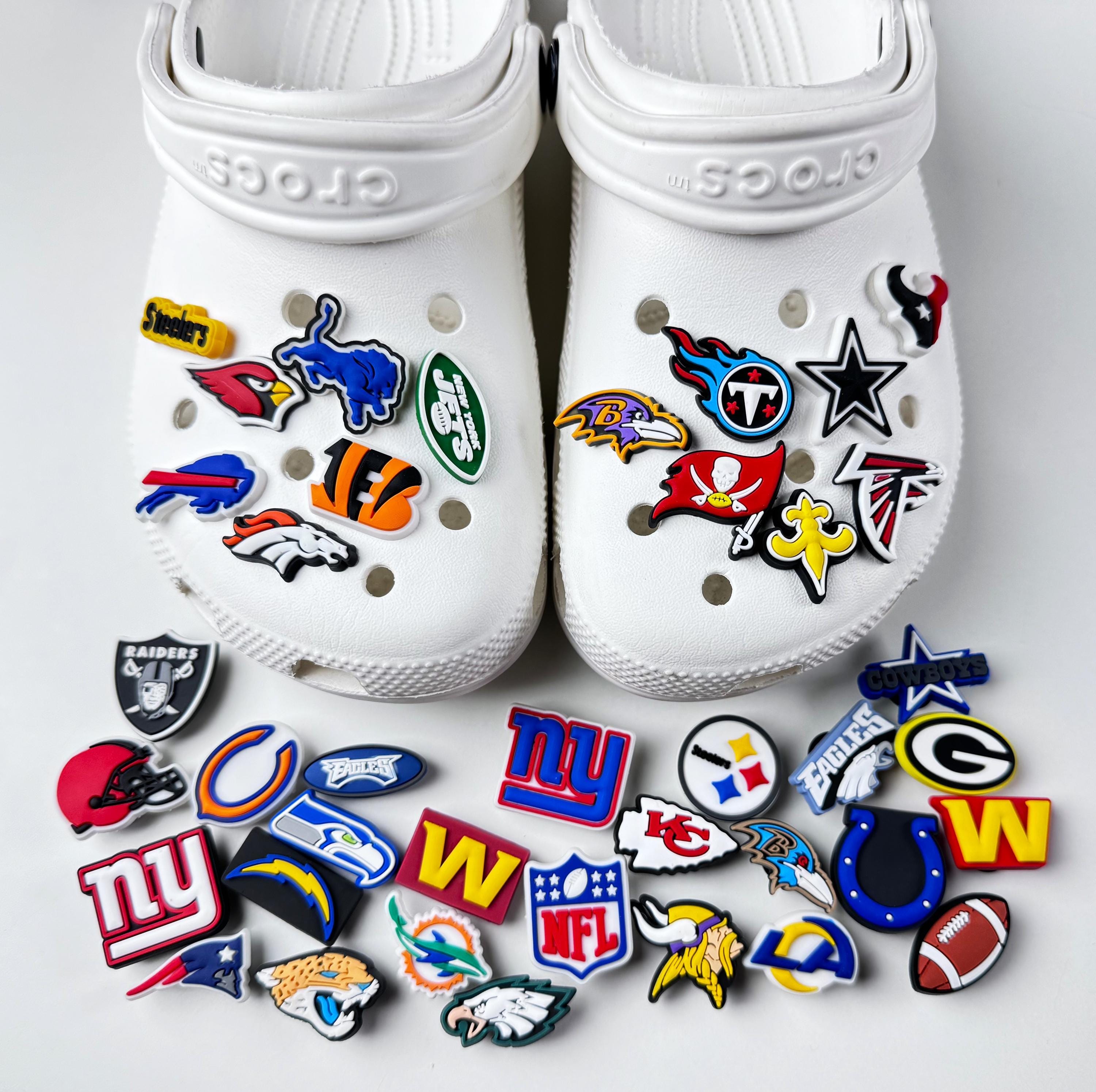 NFL Football Crocs Charms American Football League Teams Logos Clog Shoe Pins Badges Clips Sports Accessories Croc Style Shoe Jibbitz Decor
