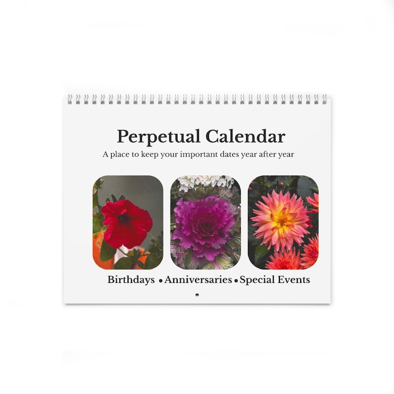 Printed Spiral-Bound Perpetual Birthday and Anniversary Calendar | Undated Monthly Planner 画像 1