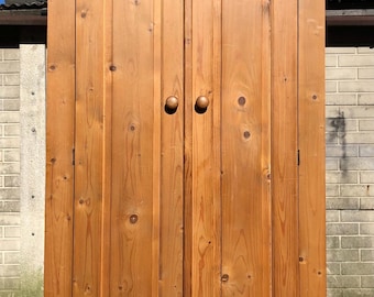 Vintage rustic farmhouse style pine double door wardrobe
