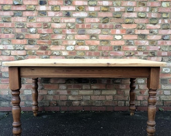 Vintage rustic solid pine farmhouse dining kitchen table