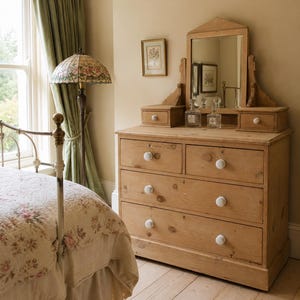 Antique pine dressing table chest of drawers with mirror