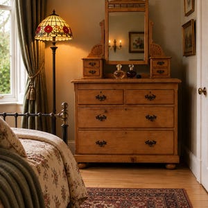 Antique Victorian pine dressing table | chest of drawers with mirror | dresser | vanity cabinet